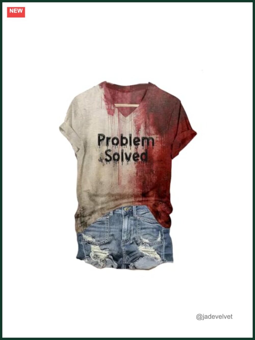 I'm Fine Bloody Halloween T-Shirt V-Neck Short Sleeve Graphic Tee